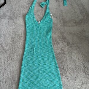 Garage Teal Green Halter Ribbed Bodycon Dress